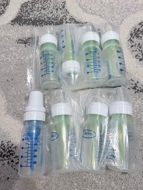 Dr. Brown's Clear Baby Bottles with White Caps - Green & Blue Accents (Set) 8